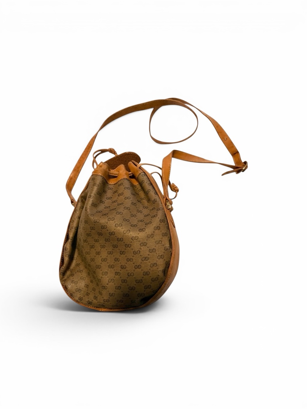 Vintage Canvas  Gucci logo Drawstring Crossbody Bag in Brown
